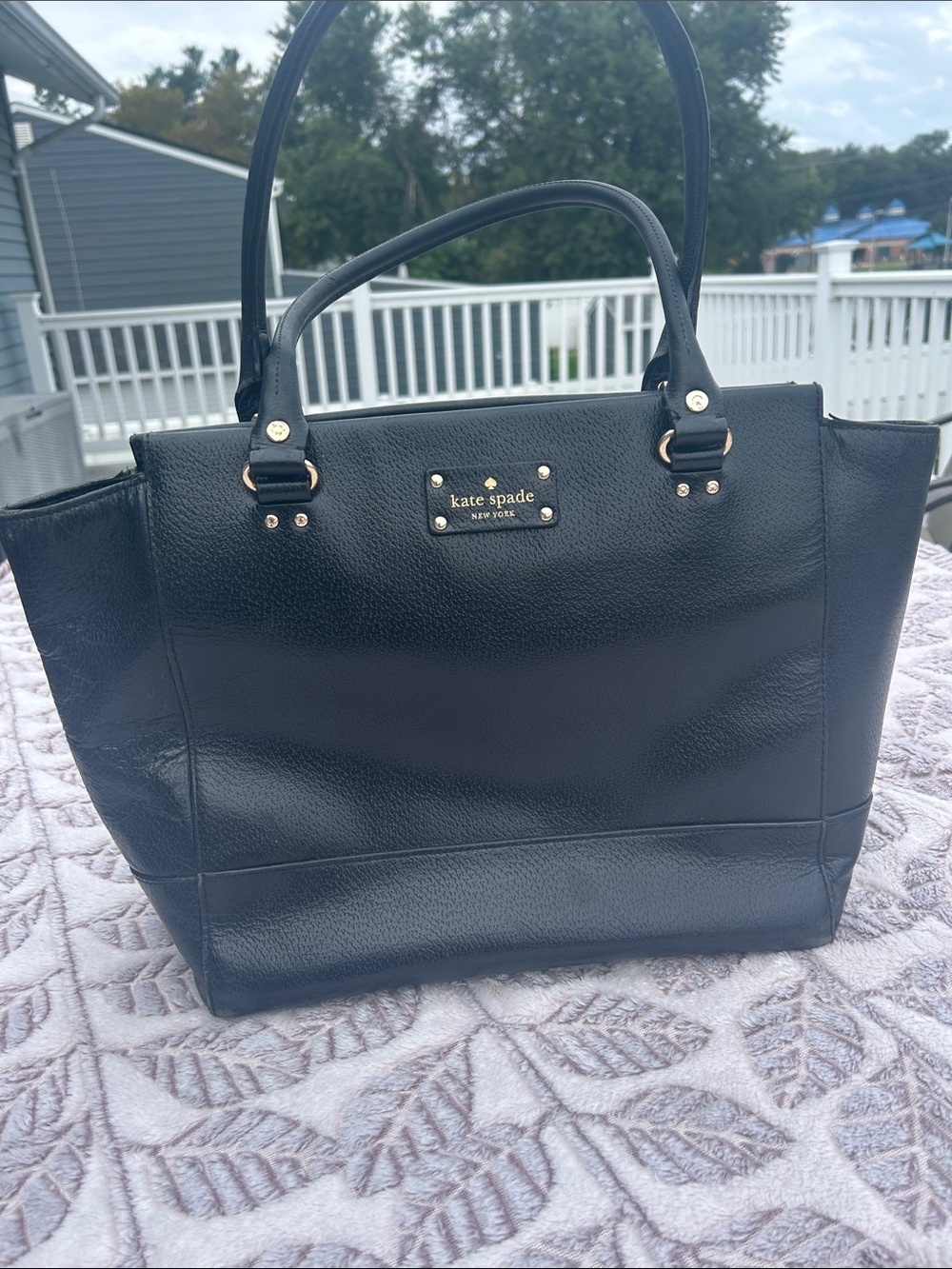 kate spade Black Pebbled Leather Tote with Gold Hardware